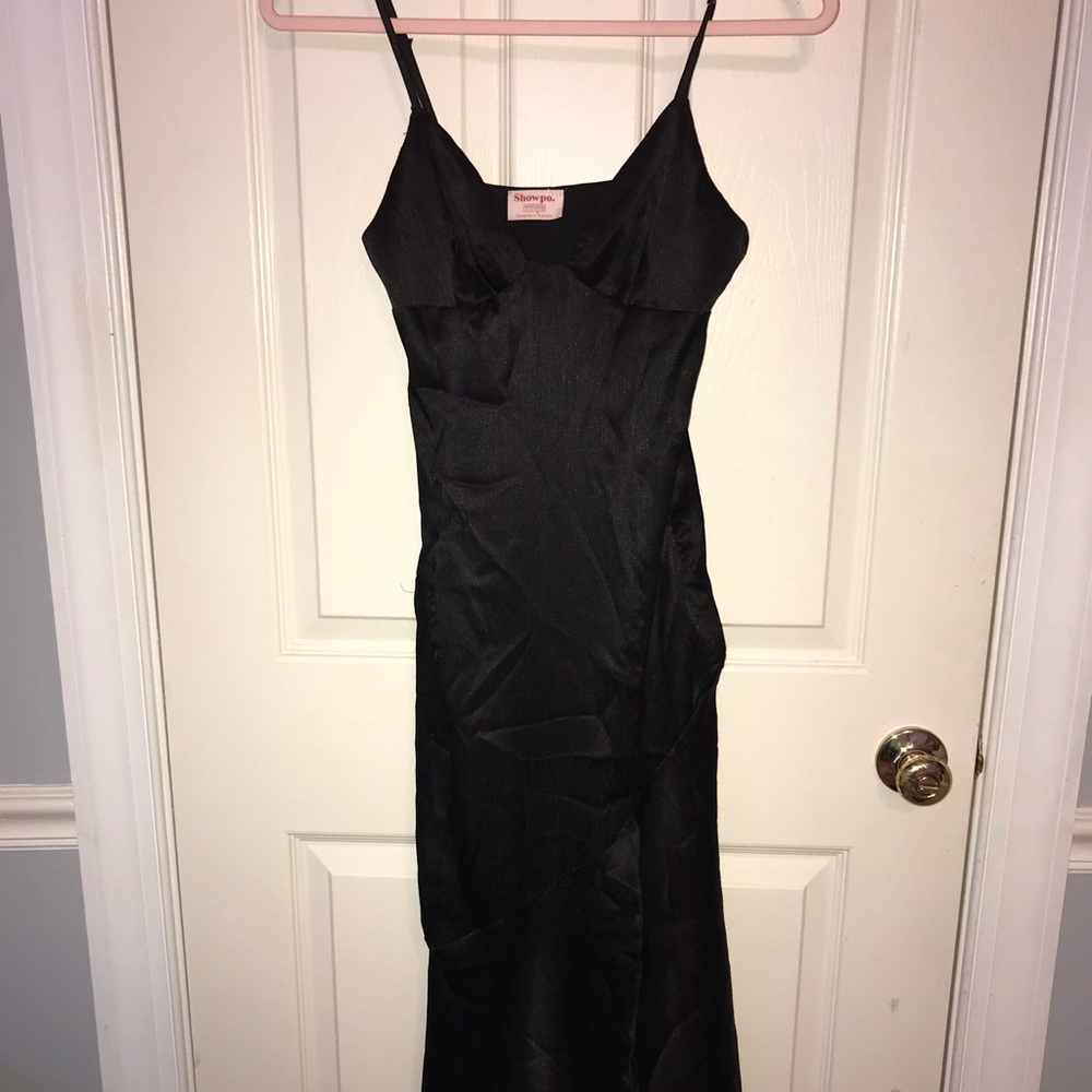 Showpo black satin maxi dress